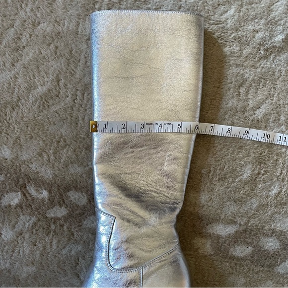 Anthropologie Caverley Oscar Metallic Silver Leather Slim Calf Tall Boot Size 39 - Picture 15 of 16